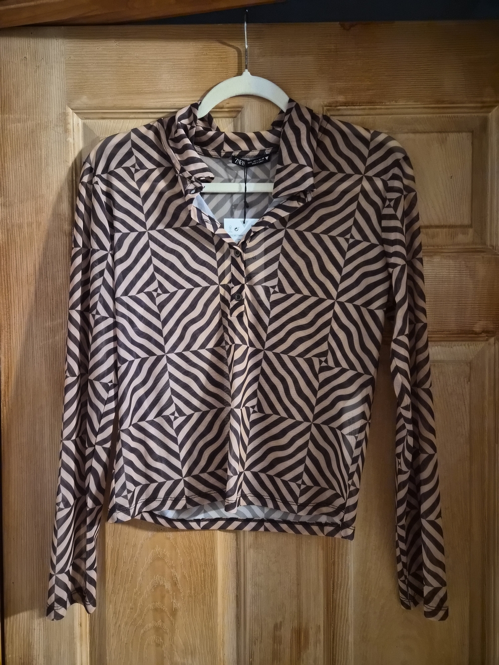 Zara Brown and Black Geometric Button-Front Shirt